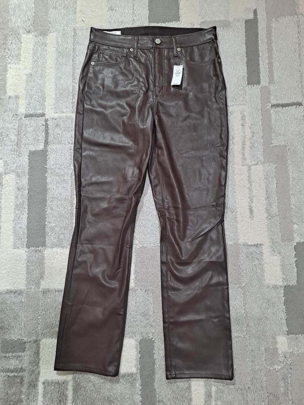 Women's Brown Faux Leather Straight-Leg Pants Size 8